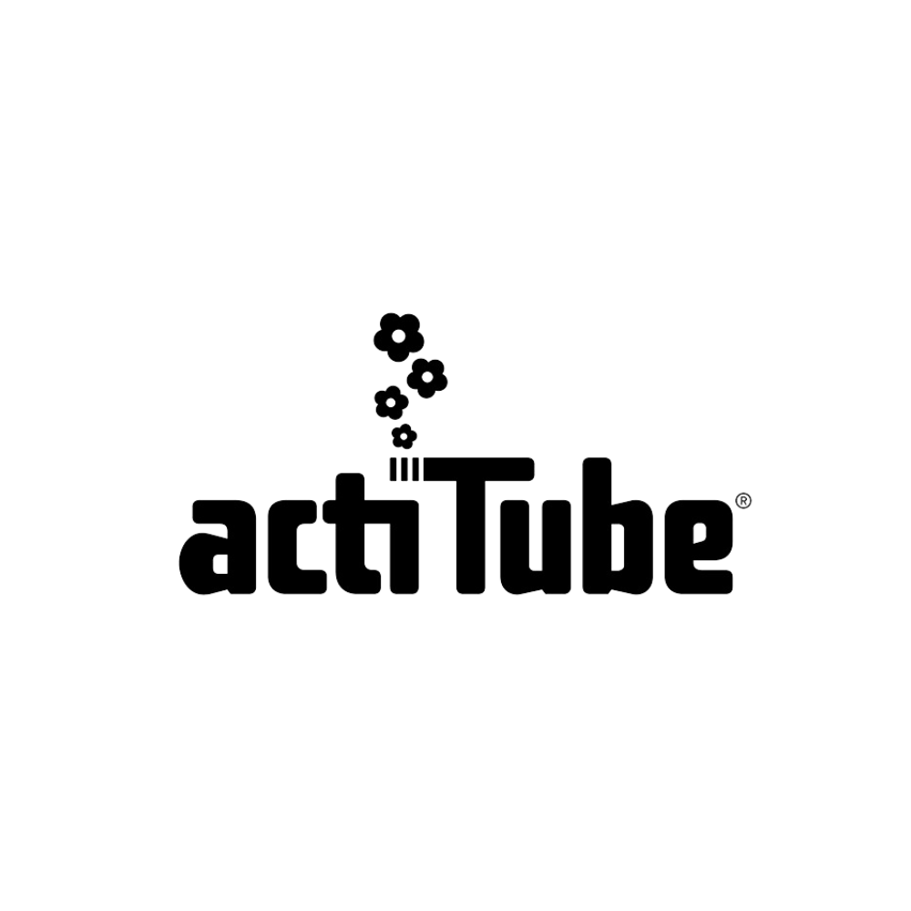 ActiTube logo with stylized smoke and flower icons