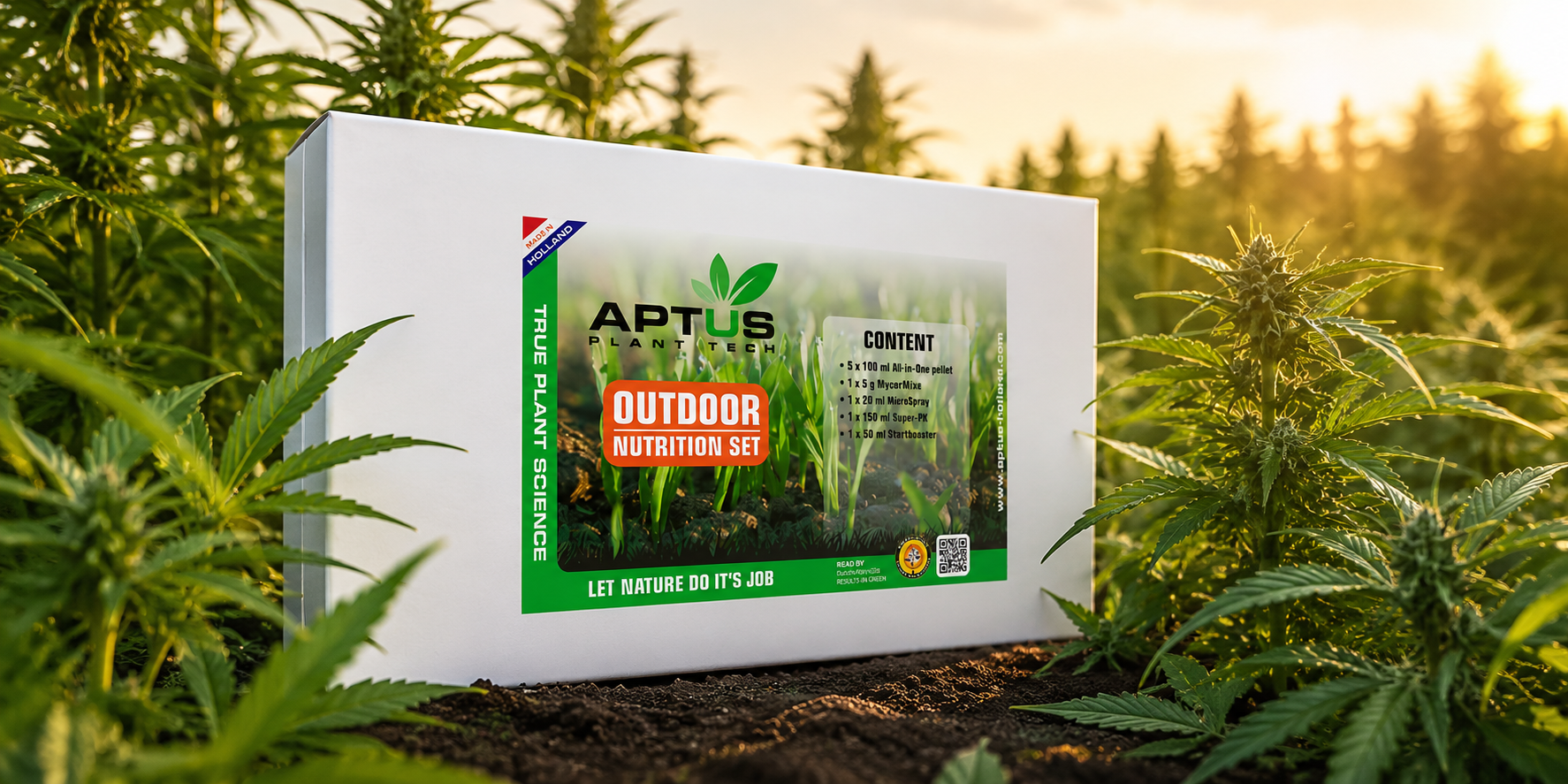 Aptus Outdoor Set outdoor nutrient kit for cannabis plants in an outdoor garden